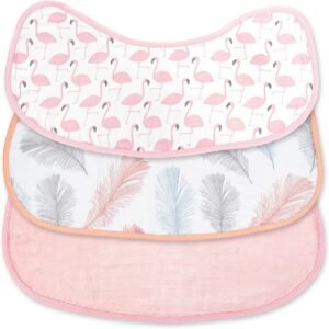 MOON Organic Burpy Cloth. (8 Layer)-Flamingo, Feather & pink