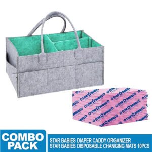 STAR BABiES - Caddy Diaper Bag with Disposable Changing Mat - 10pcs - Grey/Pink