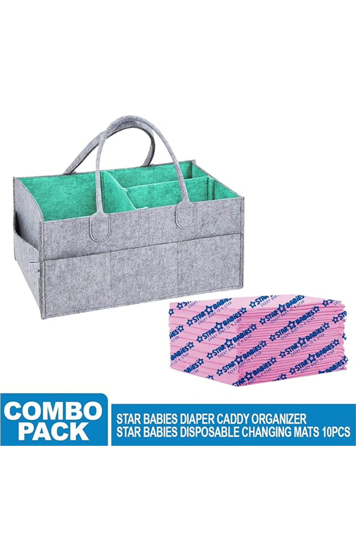 STAR BABiES - Caddy Diaper Bag with Disposable Changing Mat - 10pcs - Grey/Pink 1 STAR BABiES - Caddy Diaper Bag with Disposable Changing Mat - 10pcs - Grey/Pink