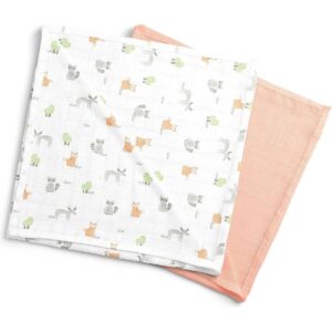 MOON Bamboo Muslin Wrap/ Swaddle-Forest Print & peach.