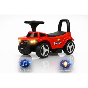 StarMarz Red Construction Ride-On Car – Foot-to-Floor Baby Push Car with Steering Wheel, Backrest & Smooth Wheels – Indoor/Outdoor Toddler Ride-On Toy (1–4 Years) – Tool & Cone Play Set-RED