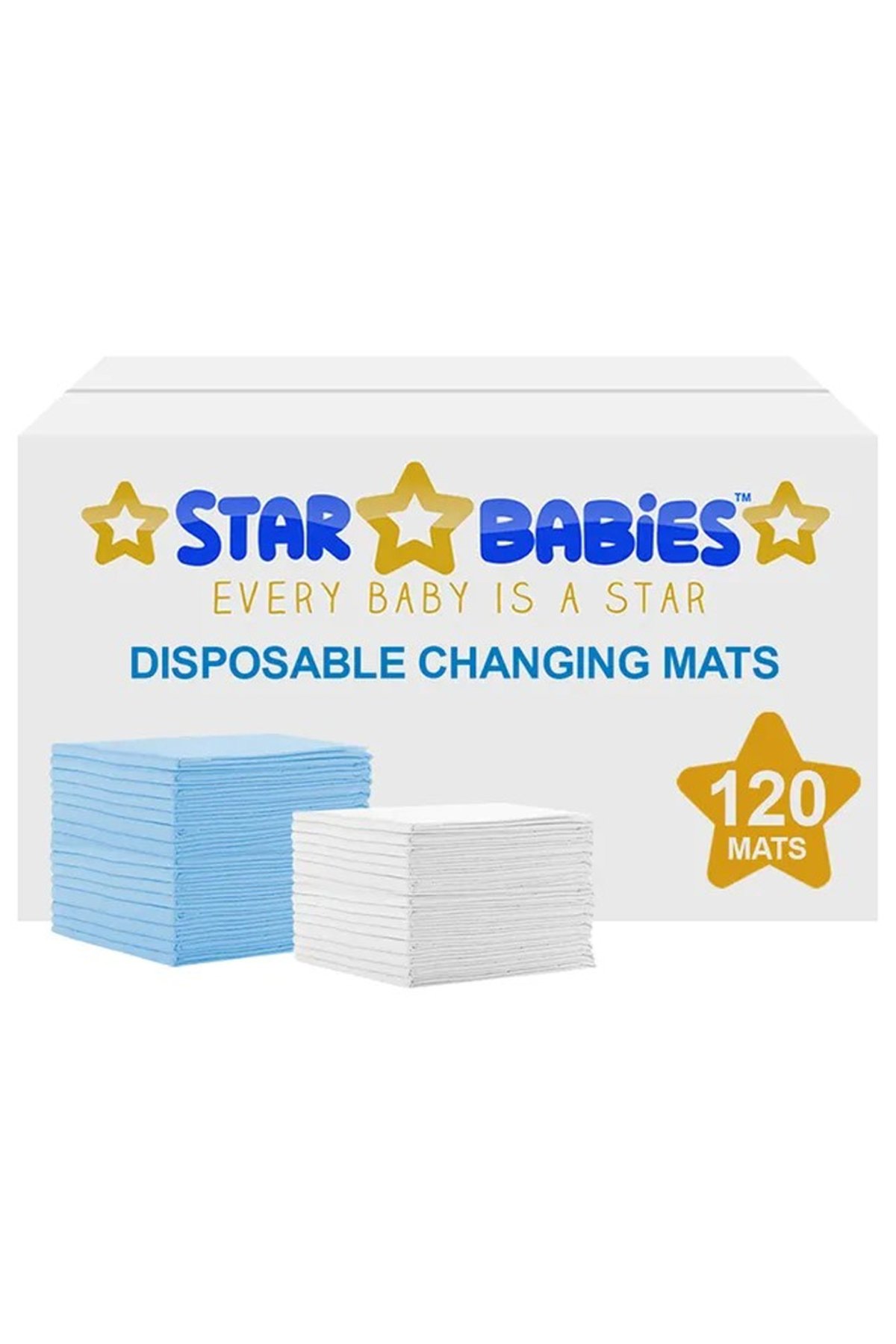 STAR BABiES - Disposable Changing mats (45x60cm) Large Pack of 120 - Blue/White 1 STAR BABiES - Disposable Changing mats (45x60cm) Large Pack of 120 - Blue/White