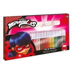 Miraculous Ladybug 36 Felt Tip Pen Art Set with Coloring Book, 3 Stamps & Ink Pad | Kids Coloring & Drawing Kit | Creative Arts & Crafts Supplies for Boys & Girls