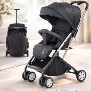 KIKIBEBE Lightweight Cabin Travel Stroller – Baby Toddler Pushchair with Trolley Handle, Waterproof – Black