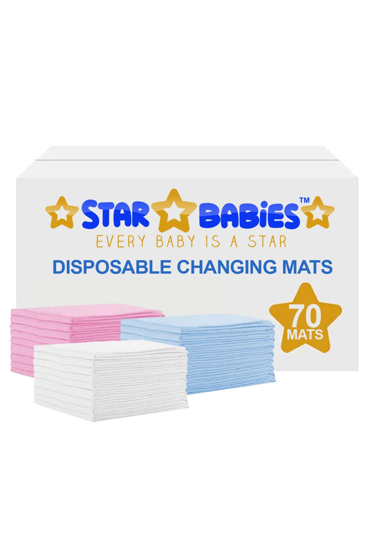 STAR BABiES Disposable Changing Mats - 45 x 60cm - Large Pack of 70 - Blue/Pink/White-Rainbow 1 STAR BABiES Disposable Changing Mats - 45 x 60cm - Large Pack of 70 - Blue/Pink/White-Rainbow