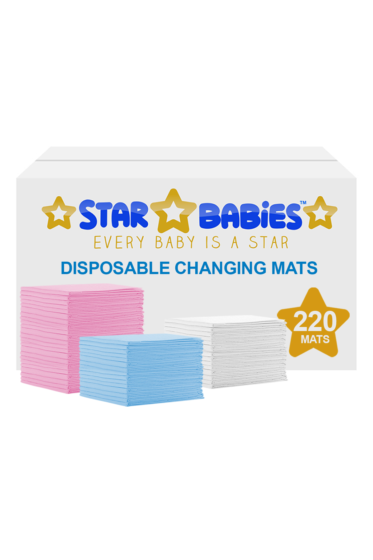 STAR BABiES - Disposable Changing mats (45x60cm) Large Pack of 220 -Assorted 1 STAR BABiES - Disposable Changing mats (45x60cm) Large Pack of 220 -Assorted