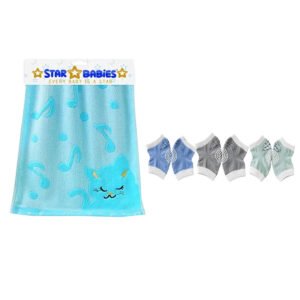 ستار بيبيز - عبوة من قطعتين - واقيات ركبة للزحف للأولاد مانعة للانزلاق، عبوة من 3 قطع مع منشفة من الخيزران - أزرق