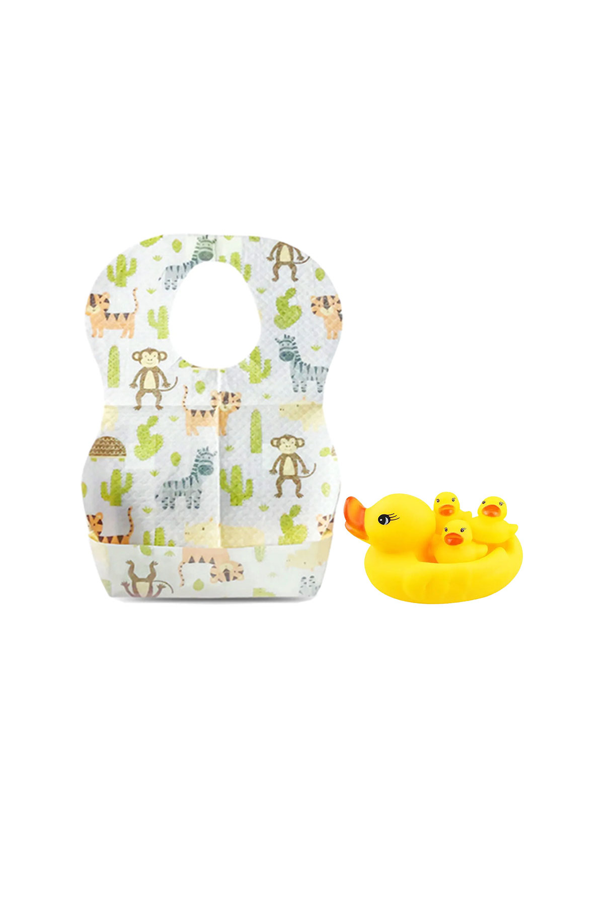 STAR BABiES - Combo Pack Of 2- Disposable Bibs Animal Print (20 Pcs) With Rubber Duck 1 STAR BABiES - Combo Pack Of 2- Disposable Bibs Animal Print (20 Pcs) With Rubber Duck