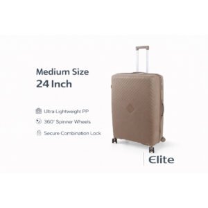 W.O.K 24" Lightweight Hard Shell Cabin Trolley – Polypropylene Luggage With Spinner Wheels & Number Lock – Coffee