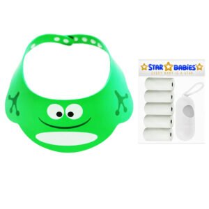 STAR BABiES - Combo Pack Of 2- Kids Shower Cap With Scented Bag (5 Pcs W/Dispenser) - Green/White