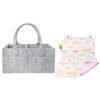 STAR BABiES - Reusable Printed Changing Mat & Diaper Caddy Organizer Set - Grey/Pink - 2 Pcs