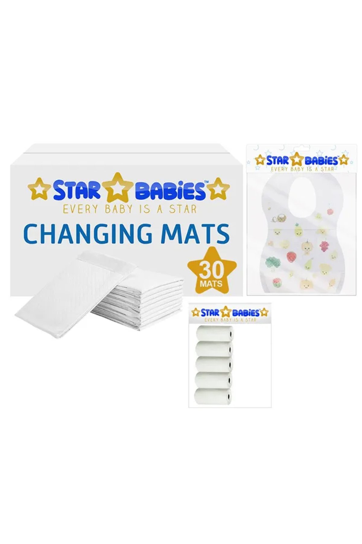 STAR BABiES - Changing Mats 30pcs, Bibs 30pcs and Scented Bag 5pcs - White 1 STAR BABiES - Changing Mats 30pcs, Bibs 30pcs and Scented Bag 5pcs - White