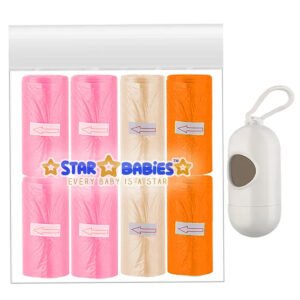 STAR BABiES - Scented Nappy Bag - 120 Pcs With Dispenser - Orange/Ivory/Pink