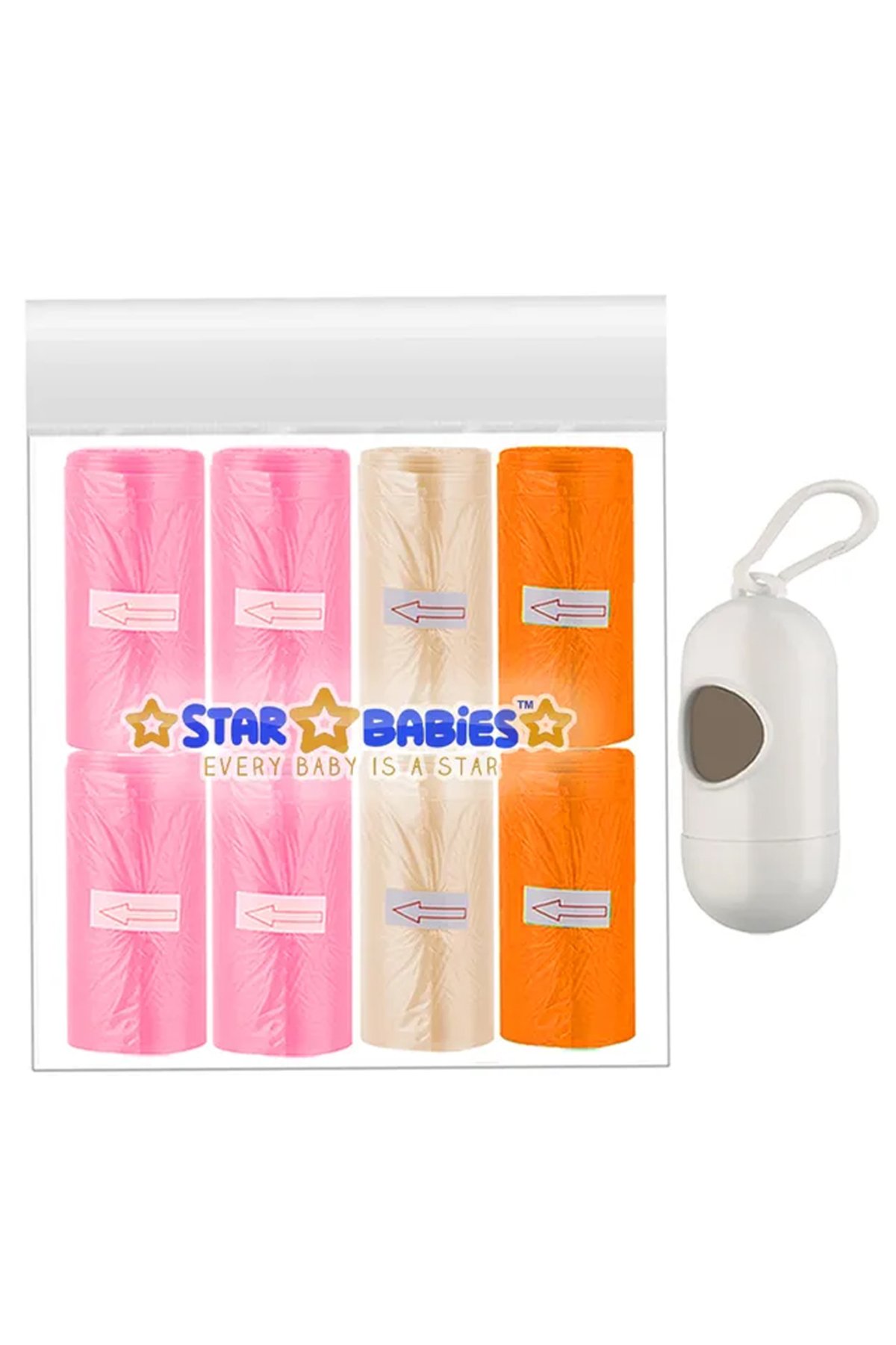 STAR BABiES - Scented Nappy Bag - 120 Pcs With Dispenser - Orange/Ivory/Pink 1 STAR BABiES - Scented Nappy Bag - 120 Pcs With Dispenser - Orange/Ivory/Pink