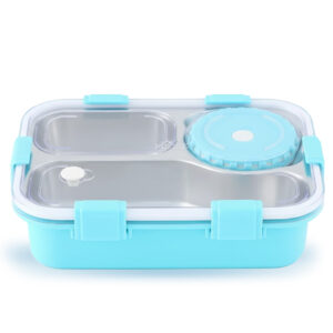 STAR BABiES Food Grade 304 Stainless Steel Bento Lunch Box with 4 Compartments and Leak-Proof Lid - Blue