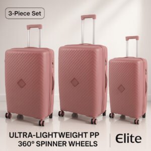 ELITE 3-Piece Hard-Shell Luggage Set (20/24/28) – Lightweight Spinner Suitcase – Rose Gold