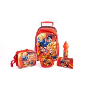 Dragon Ball 5-Piece School Set With 18-Inch Trolley Bag, Lunch Bag, Pencil Case, Water Bottle, And Lunch Box-Red