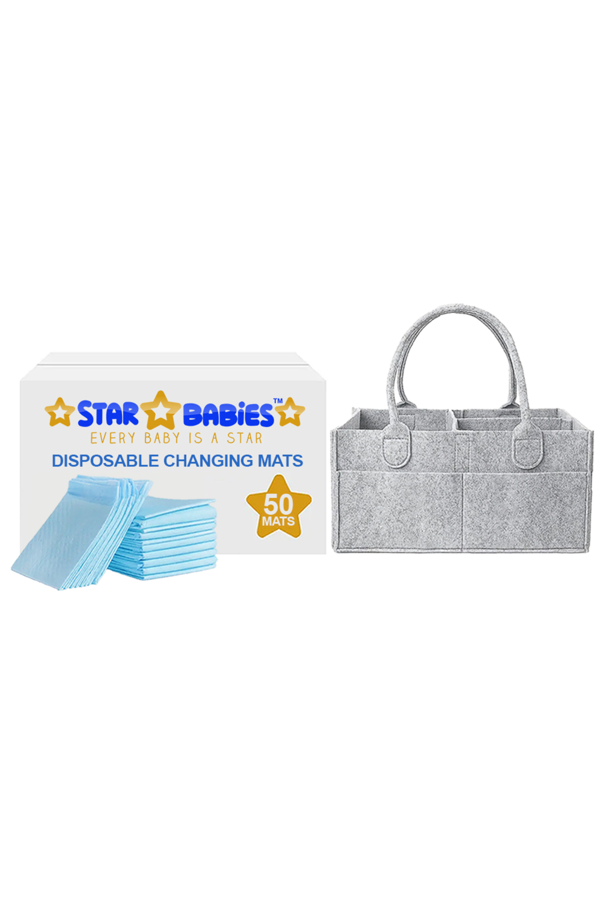 STAR BABiES - Diaper Caddy Organizer With Disposable Changing Pads 50Pcs - Grey/Blue 1 STAR BABiES - Diaper Caddy Organizer With Disposable Changing Pads 50Pcs - Grey/Blue
