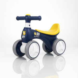 دراجة التوازن للأطفال من ستار مارز – دراجة تدريب للأطفال الصغار بأربع عجلات مع مقعد ناعم ومقود آمن وعجلات صامتة – مناسبة للركوب داخل المنزل وخارجه للأطفال (من 10 إلى 36 شهرًا) – أزرق داكن وأصفر