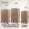ELITE 3-Piece Hard-Shell Luggage Set (20/24/28) – Lightweight Spinner Suitcase – Beige Gold