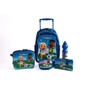 Cocomelon 5-In-1 School Set – 16" Trolley Bag With Lunch Bag, Pencil Case, Water Bottle & Lunch Box-Blue