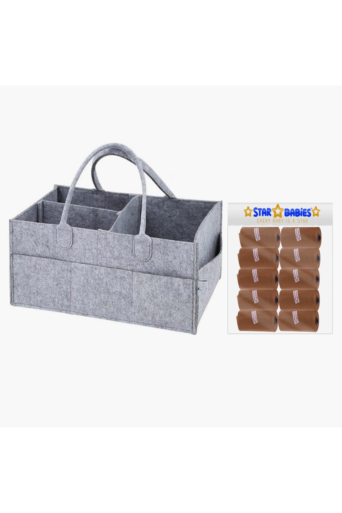 STAR BABiES - Caddy Diaper Bag with Scented Bag - 10pcs - Grey/Brown 1 STAR BABiES - Caddy Diaper Bag with Scented Bag - 10pcs - Grey/Brown