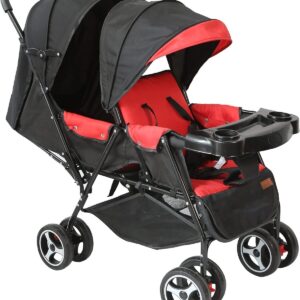 MOON Magnum Tandem Easy Fold Twin Travel Stroller,Fire Red