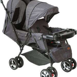 MOON Magnum Tandem Easy Fold Twin Travel Stroller,Black + Grey dots