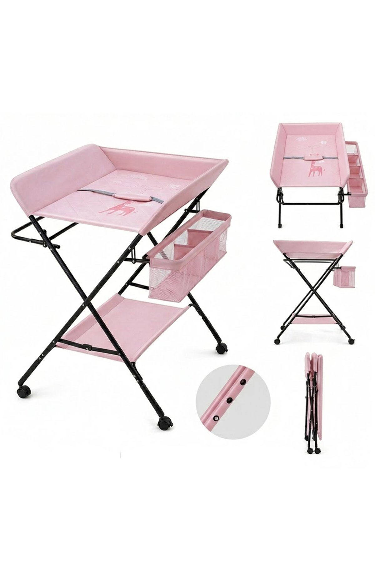 Portable Baby Changing Table with Storage Organizer & Wheels – Pink 1 Portable Baby Changing Table with Storage Organizer & Wheels – Pink