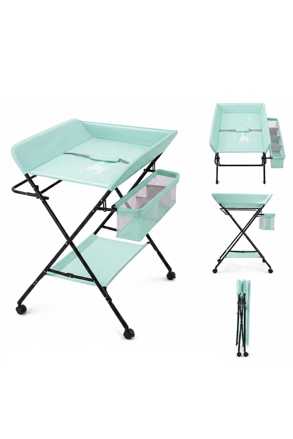 Portable Baby Changing Table with Storage Organizer & Wheels – Green 1 Portable Baby Changing Table with Storage Organizer & Wheels – Green